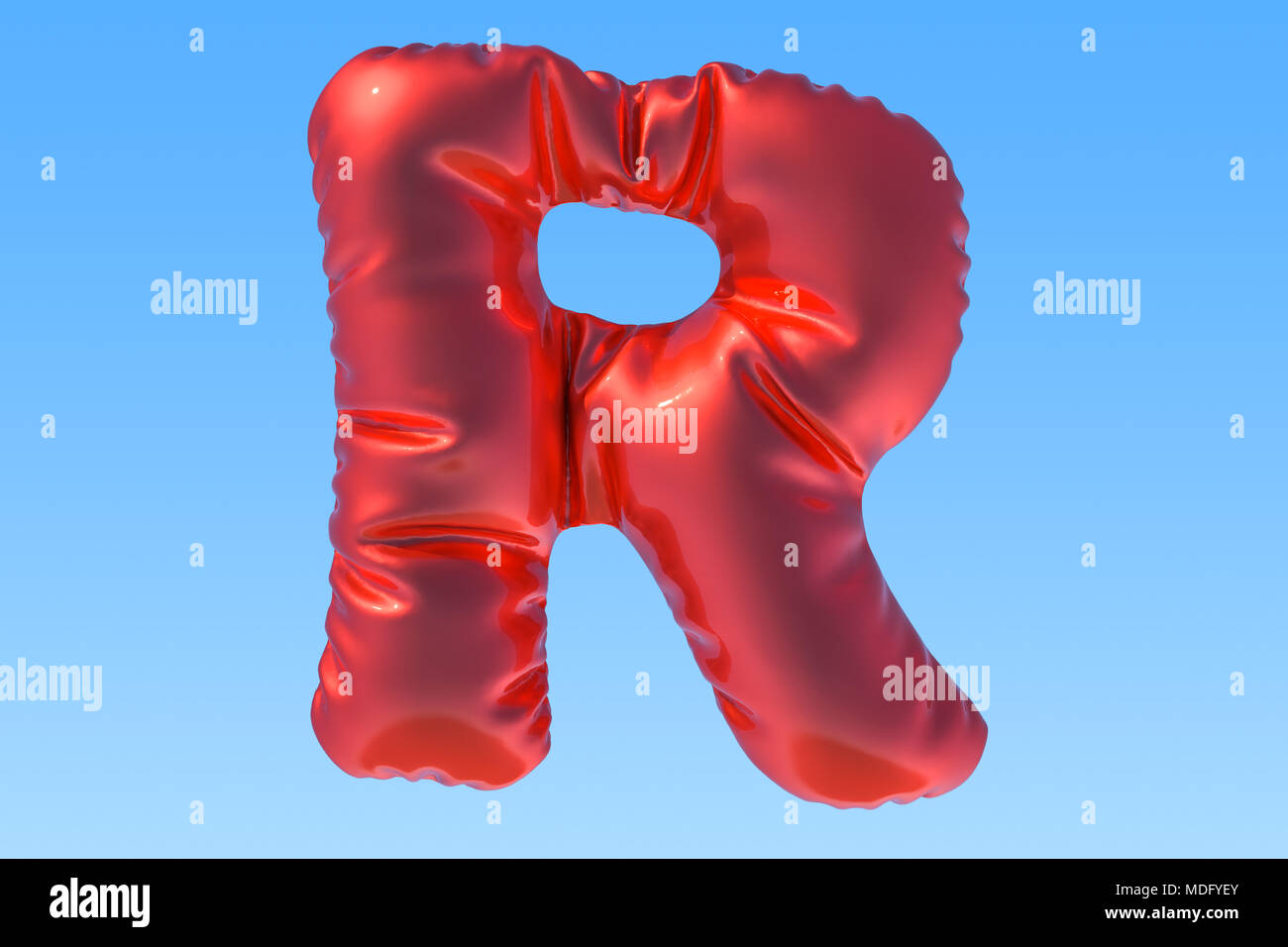 Red foil balloon letter R, 3D rendering Stock Photo