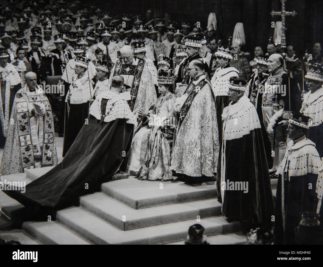 The Coronation of Queen Elizabeth II on June 2nd, 1953, in Westminster Abbey, London. Stock Photo