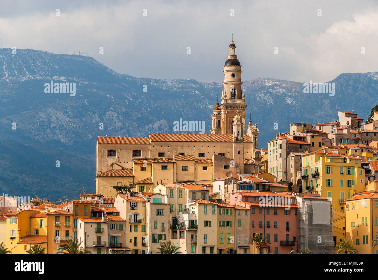 Basilica of Saint-Michel-Archange in Menton - France Stock Photo