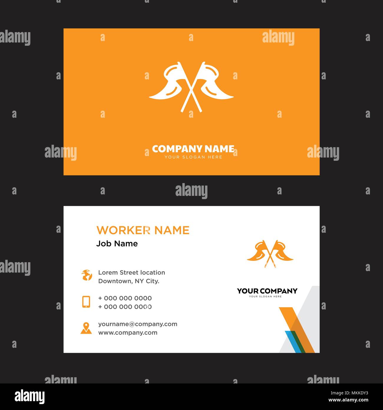 Two Flags business card design template, Visiting for your company, Modern horizontal identity Card Vector Stock Vector