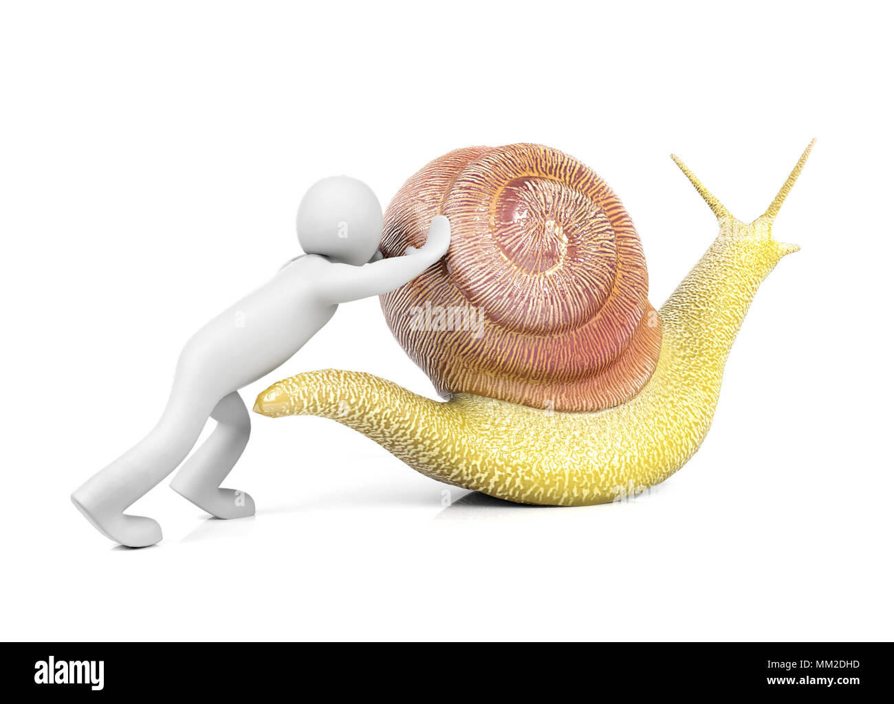 3D man pushing snail, motivation concept Stock Photo