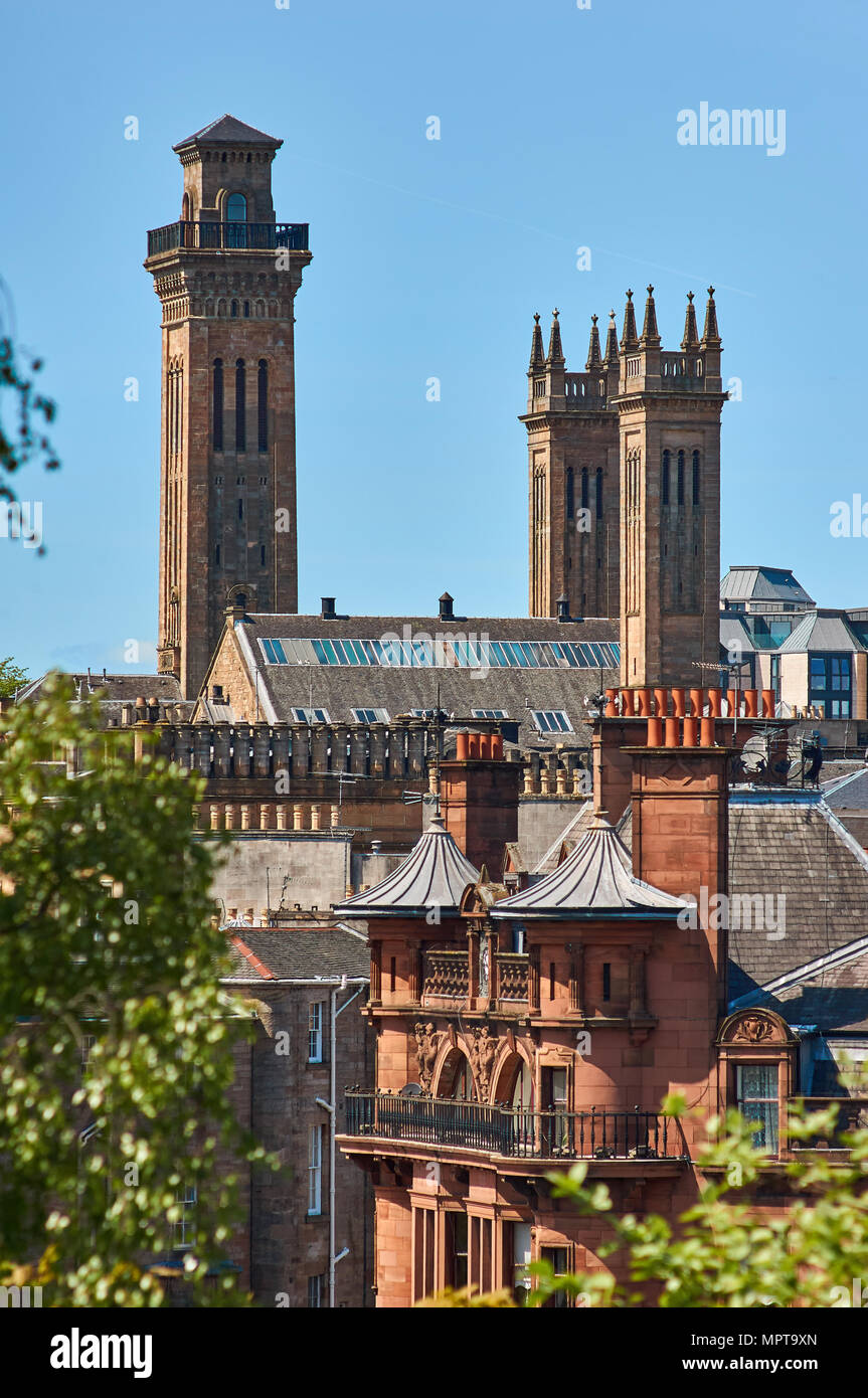 Towers of the Trinity House building in Glasgow's West End.. Stock Photo