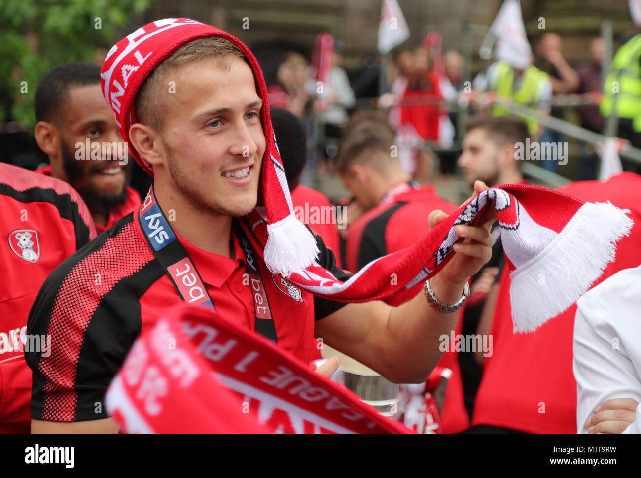 Rotherham United's Will Vaulks during the League One promotion parade in Rotherham. Stock Photo