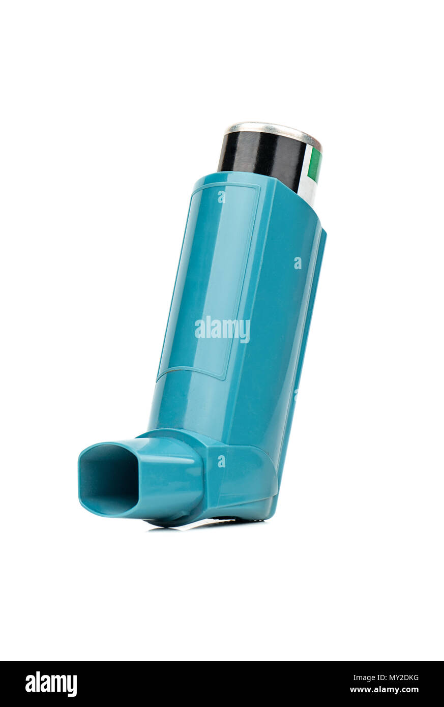 Blue asthma inhaler isolated on white background Stock Photo - Alamy