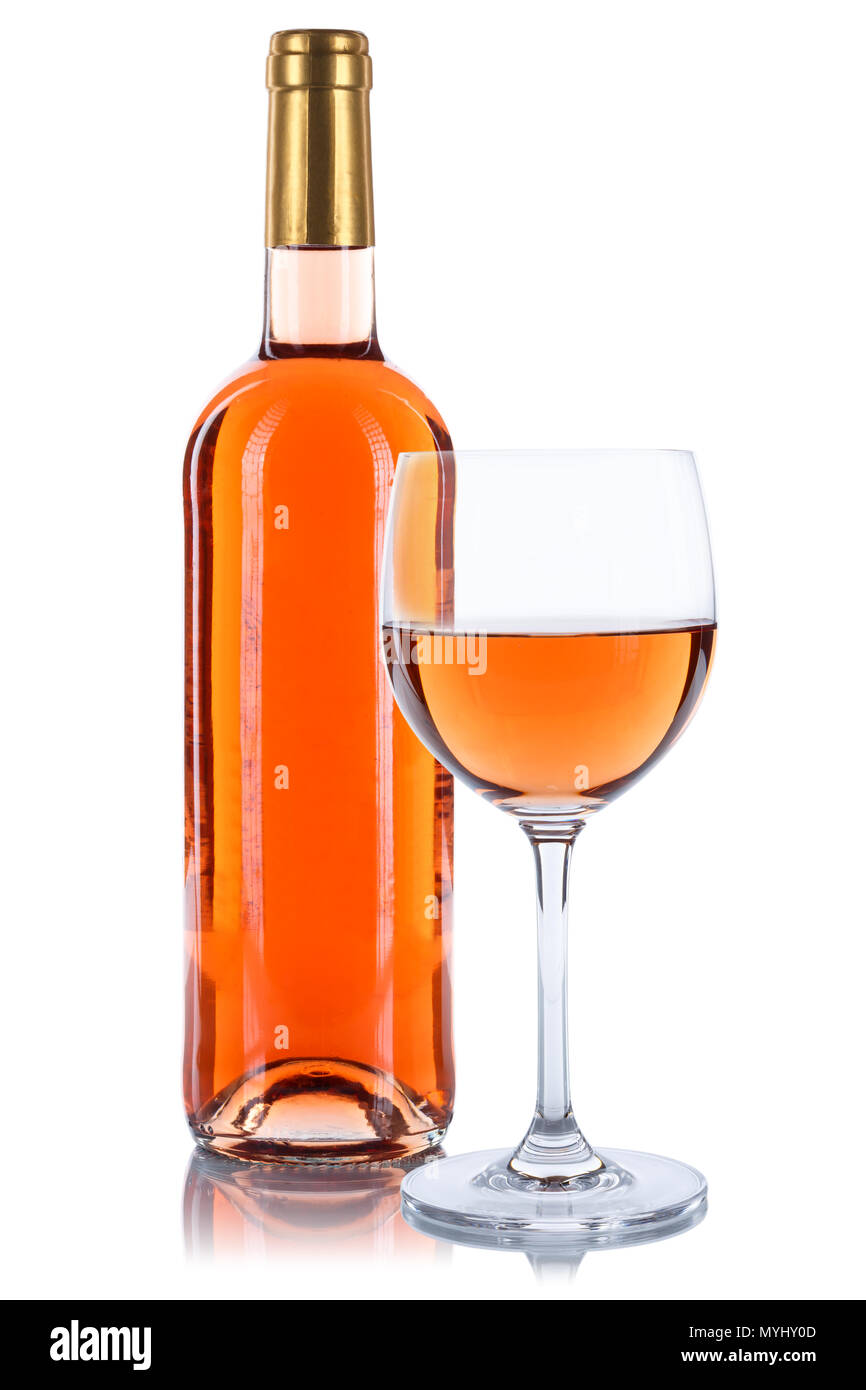 Rose wine bottle glass isolated on a white background Stock Photo