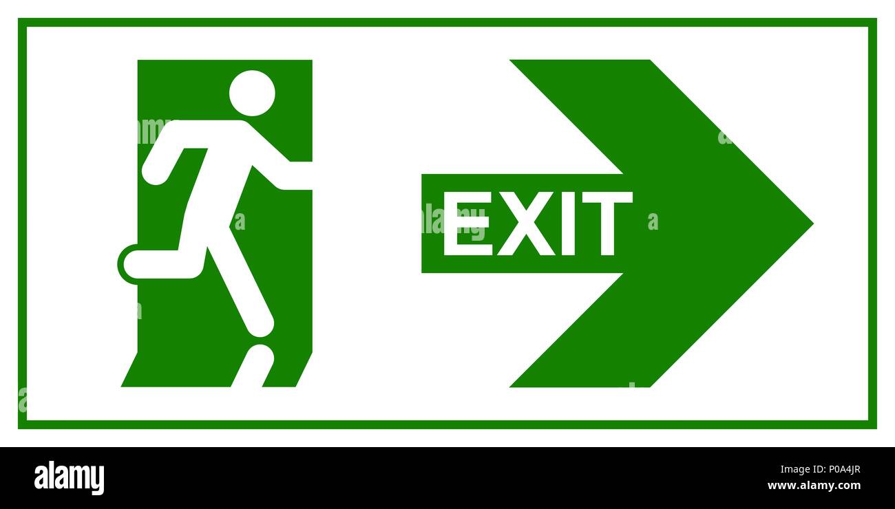 Emergency exit sign. Man running out fire exit. Stock Vector