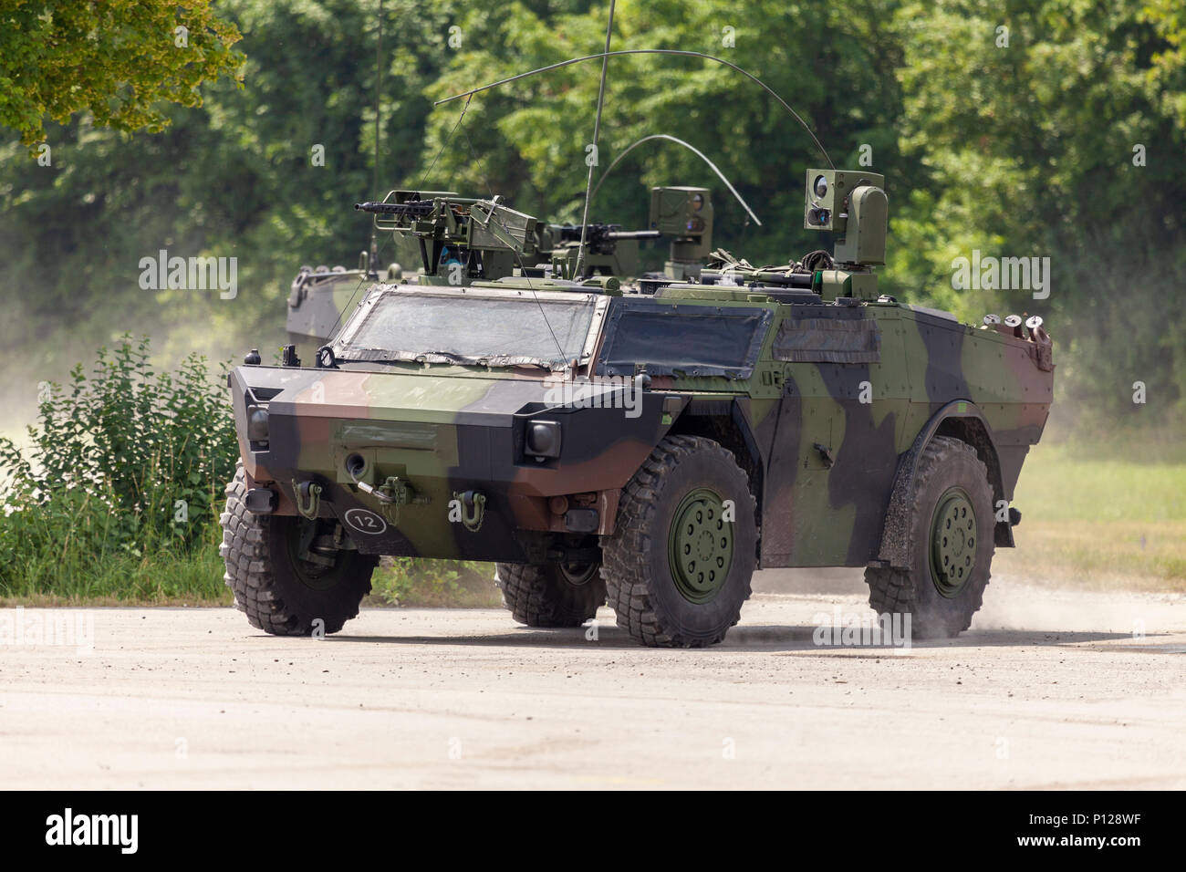 German light armoured  reconnaissance vehicle drives on a road Stock Photo