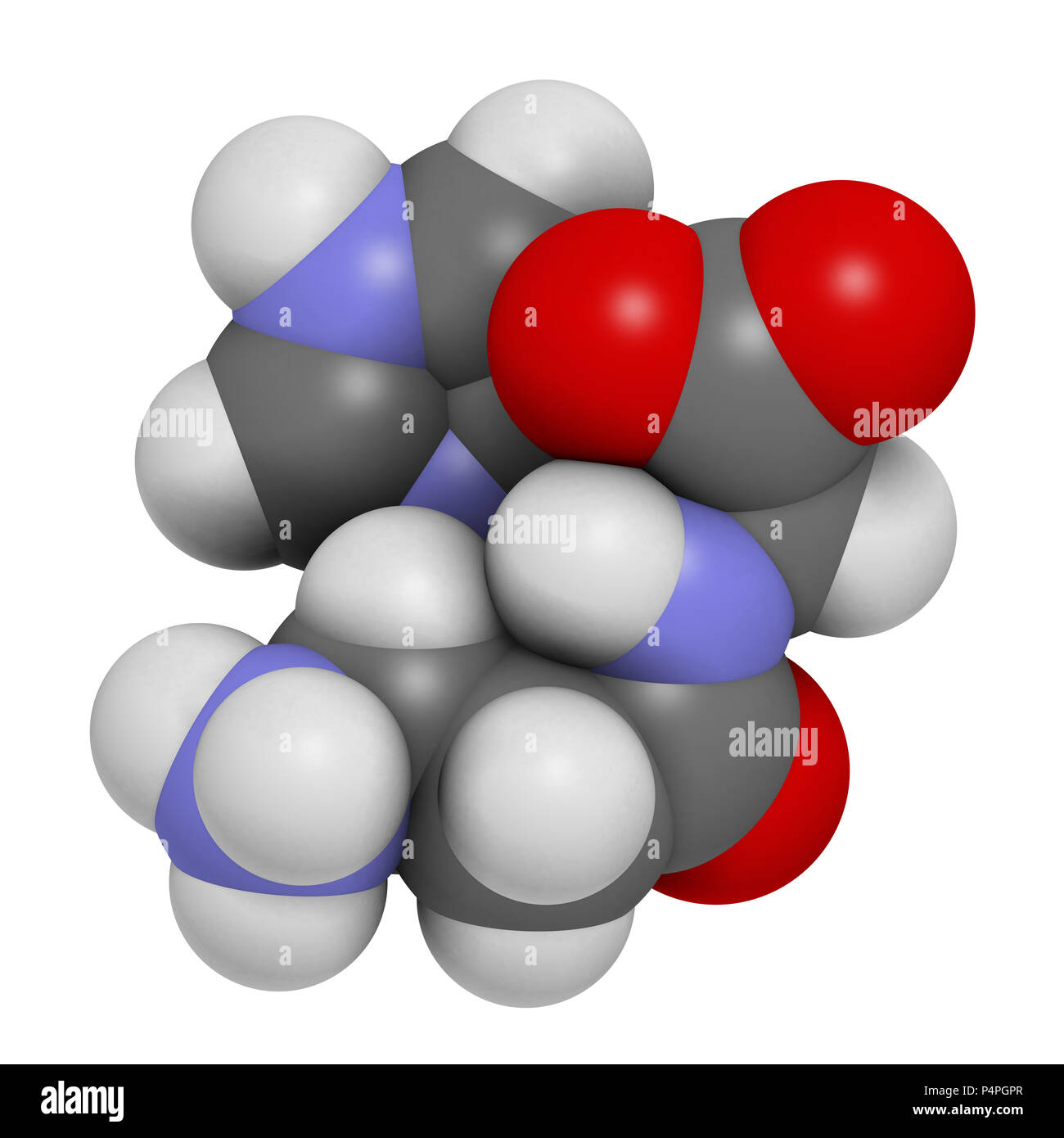 Carnosine (L-carnosine) food supplement molecule. 3D rendering. Atoms are represented as spheres with conventional color coding: hydrogen (white), car Stock Photo