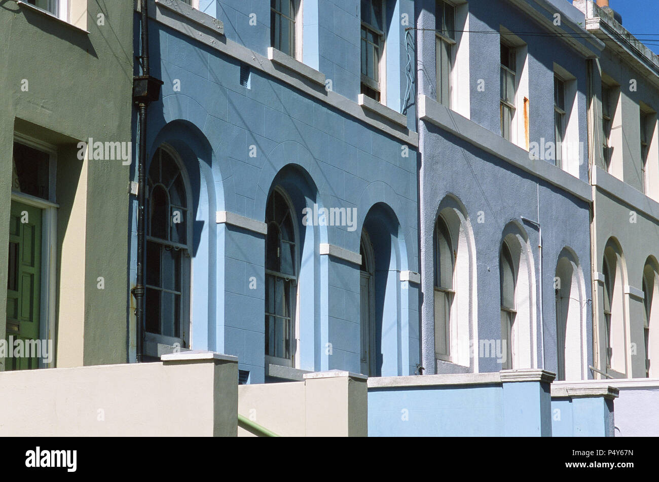 Row of terraced houses at St Leonards On Sea, on the East Sussex coast, Southern England Stock Photo