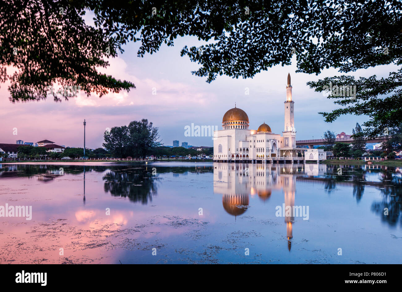 A calm peaceful evening at the As Salam Mosque, in Puchong Perdana, Malaysia. Stock Photo