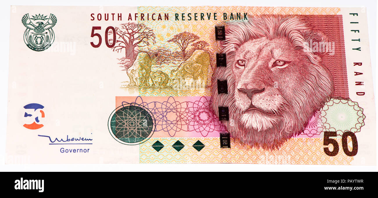 50 South African rands bank note. South African rands is the national currency of South Africa Stock Photo