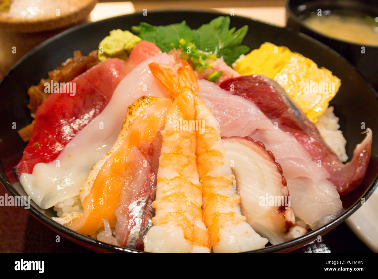 chirashi,japanese food with sashimi on rice, tokyo, japan Stock Photo