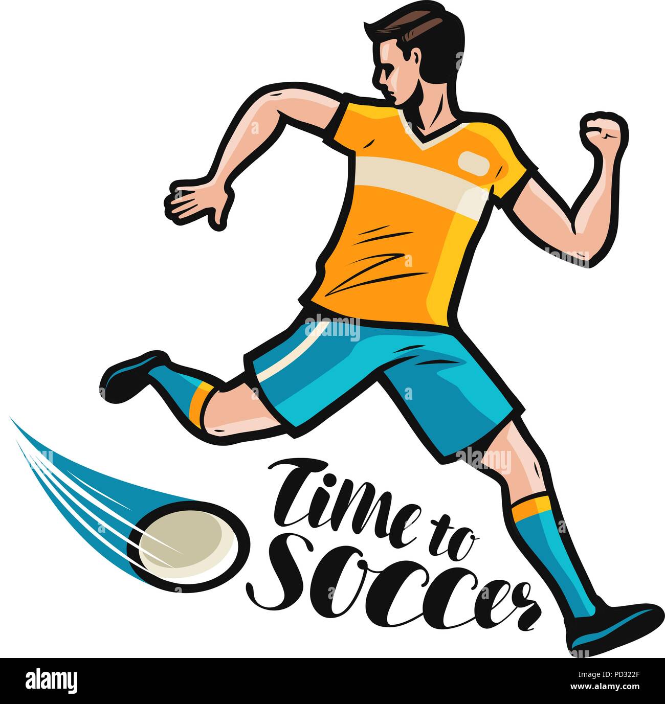 Soccer player runs with the ball. Sport concept. Cartoon vector illustration Stock Vector