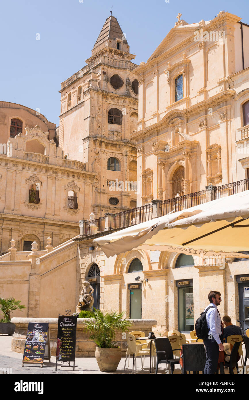 Italy Sicily ancient Netum Noto Antica Mount Alveria rebuilt after 1693 earthquake Church Chiesa Convento San Francesco D Assisi All Immacolata Stock Photo