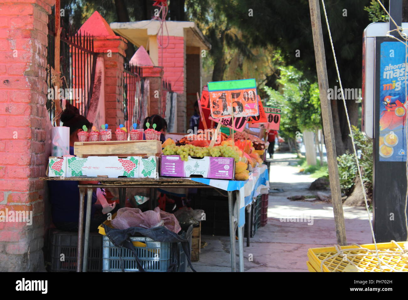 Es un vendedor de frutas y verduras en tianguis muy popular en Mexico. It is a seller of fruits and vegetables in tianguis very popular in Mexico. Stock Photo