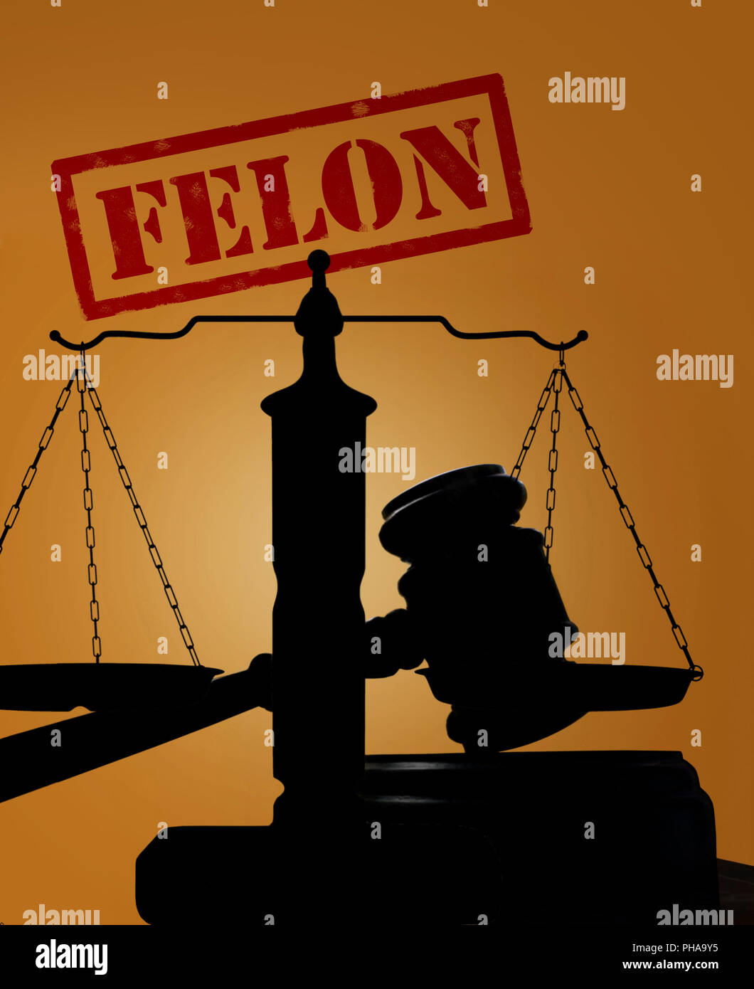 Felon stamp and gavel with scales Stock Photo