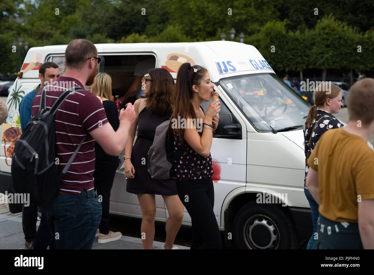 People tasting ice-cream in Brussels Stock Photo