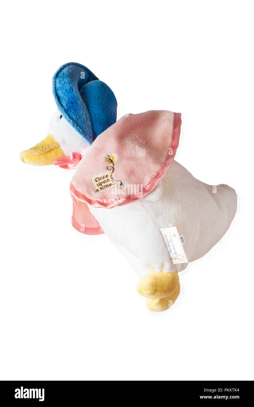 Jemima Puddle-Duck, Jemima Puddle Duck, soft cuddly toy by The World of Beatrix Potter isolated on white background Stock Photo