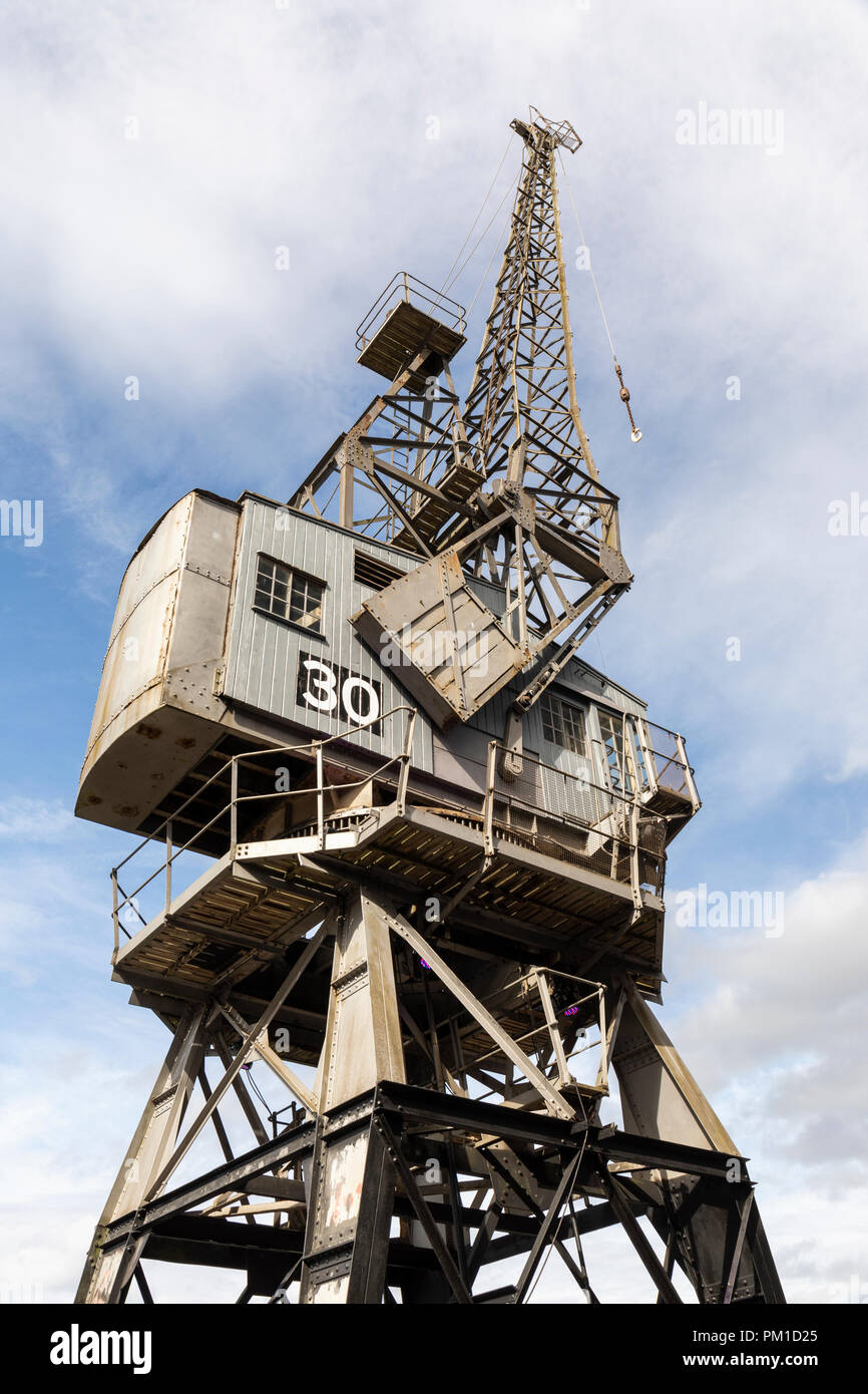 Close up of Bristol's dockside crane 30 at Bristol Harbourside, City of Bristol, UK Stock Photo