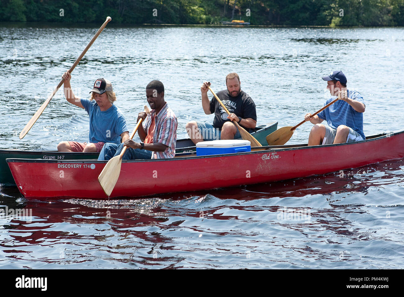 Rob (Rob Schneider), Marcus (David Spade) & Eric (Kevin James), Kurt (Chris Rock) and Lenny (Adam Sandler) in Columbia Pictures' GROWN UPS. Stock Photo