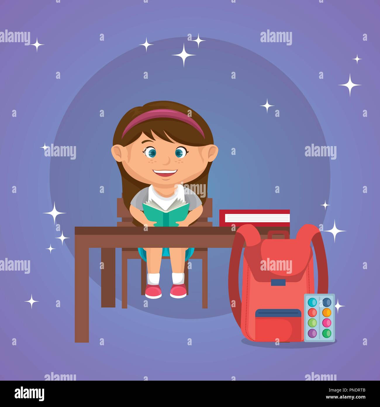 little schoolgirl in the classroom Stock Vector