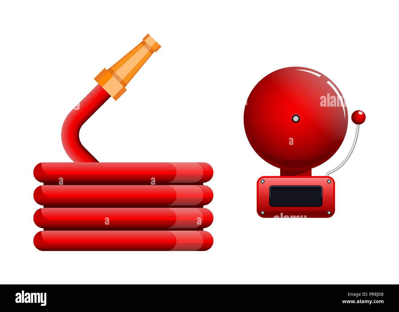 Emergency icon, red fire alarm system and fire hose Stock Vector