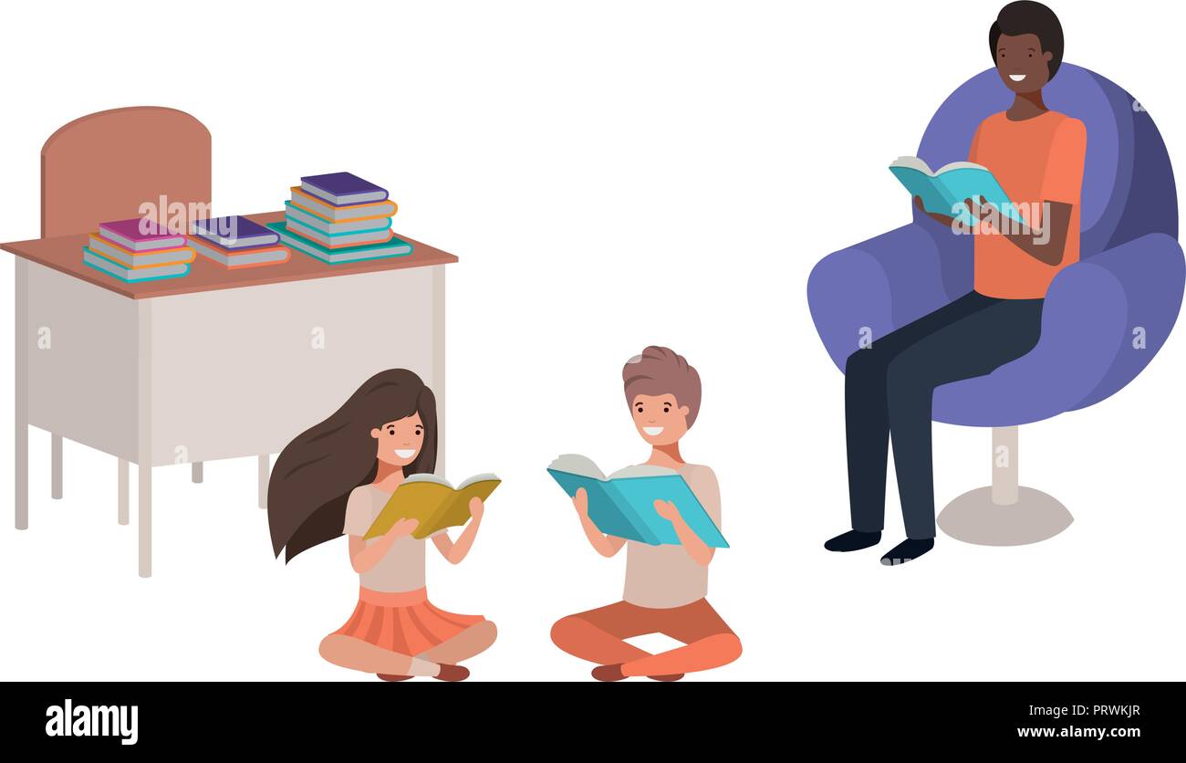 teacher reading in the classroom with students Stock Vector