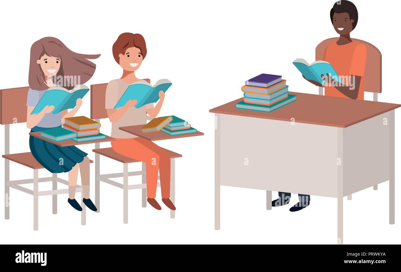 teacher reading in the classroom with students Stock Vector