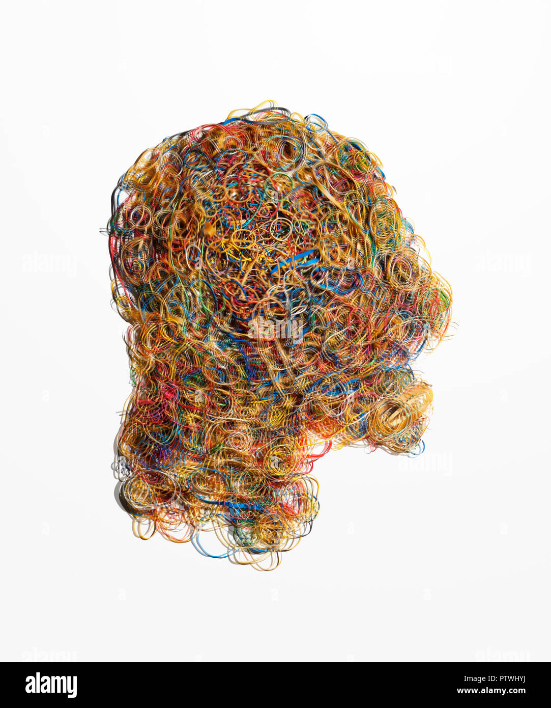 Shape of human head made from elastic rubber bands Stock Photo