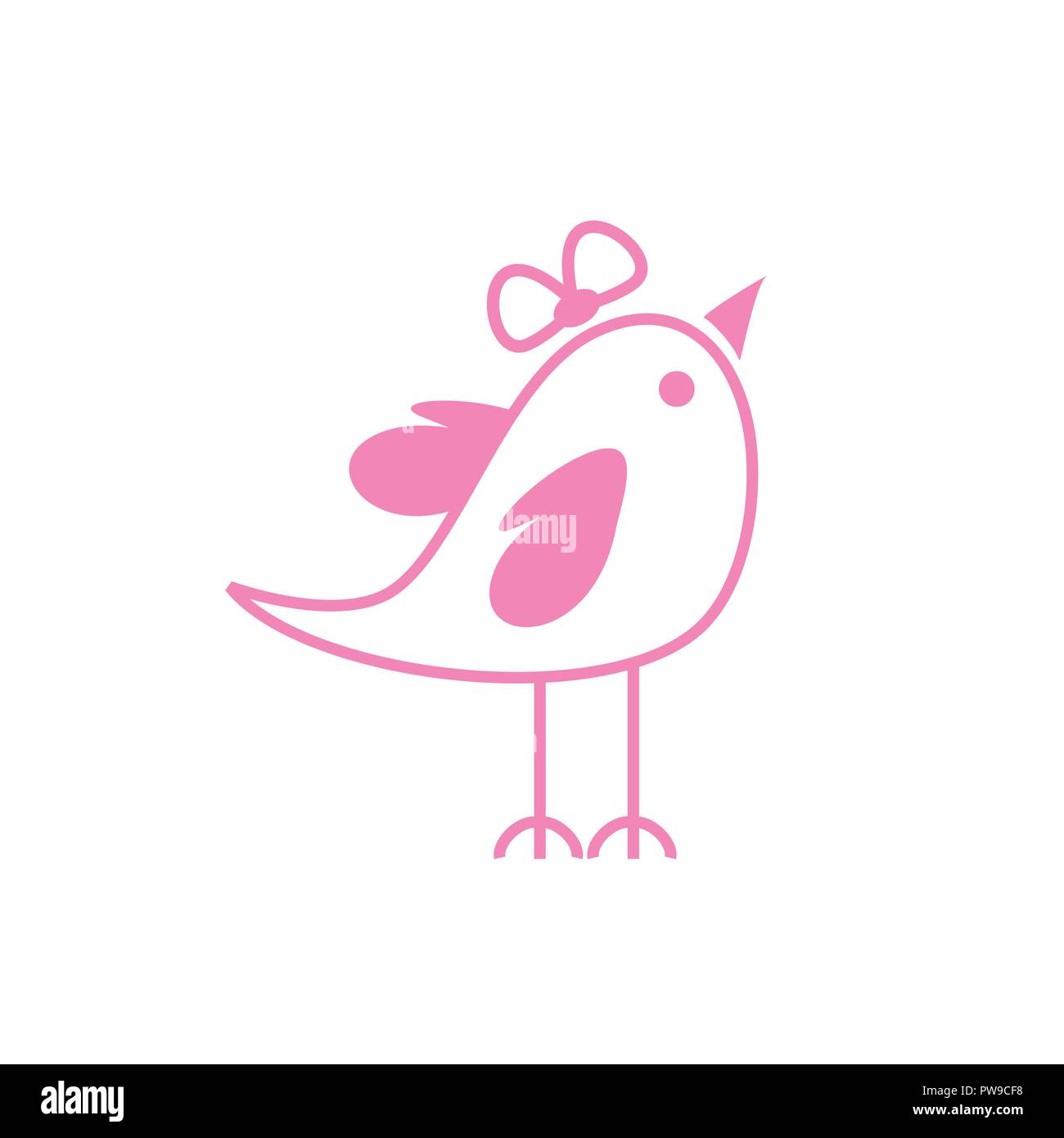 Cute Happy Female Bird Pink Coloured Vector Symbol Character Graphic Design Stock Vector