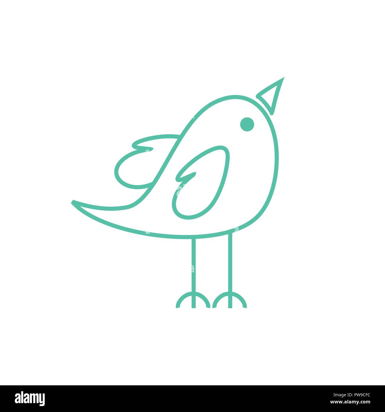 Cute Happy Male Bird Tosca Green Coloured Vector Symbol Character Graphic Design Stock Vector