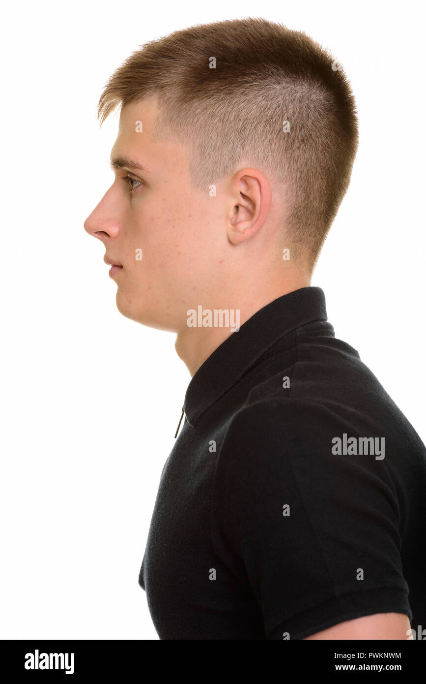 Close up profile view of young Caucasian man Stock Photo