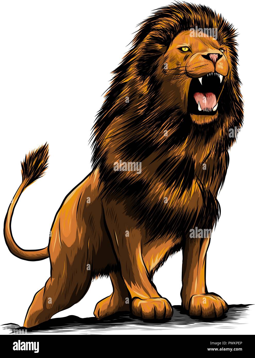 vector Illustration of angry leaping lion in white background Stock Vector