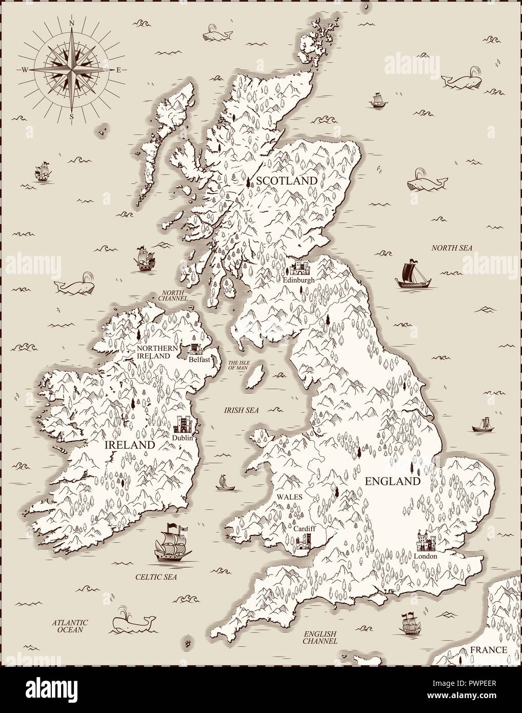 Vector old map, Great Britain template for your design Stock Vector