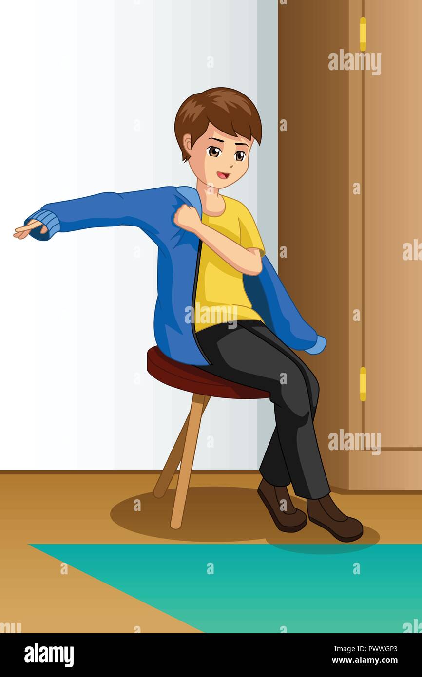 Boy Putting On Clothes Clipart