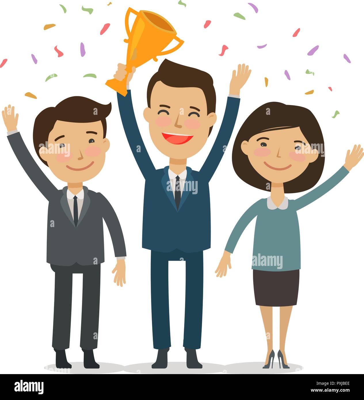 Teamwork, awarding ceremony. Success, achievement concept. Cartoon vector illustration Stock Vector