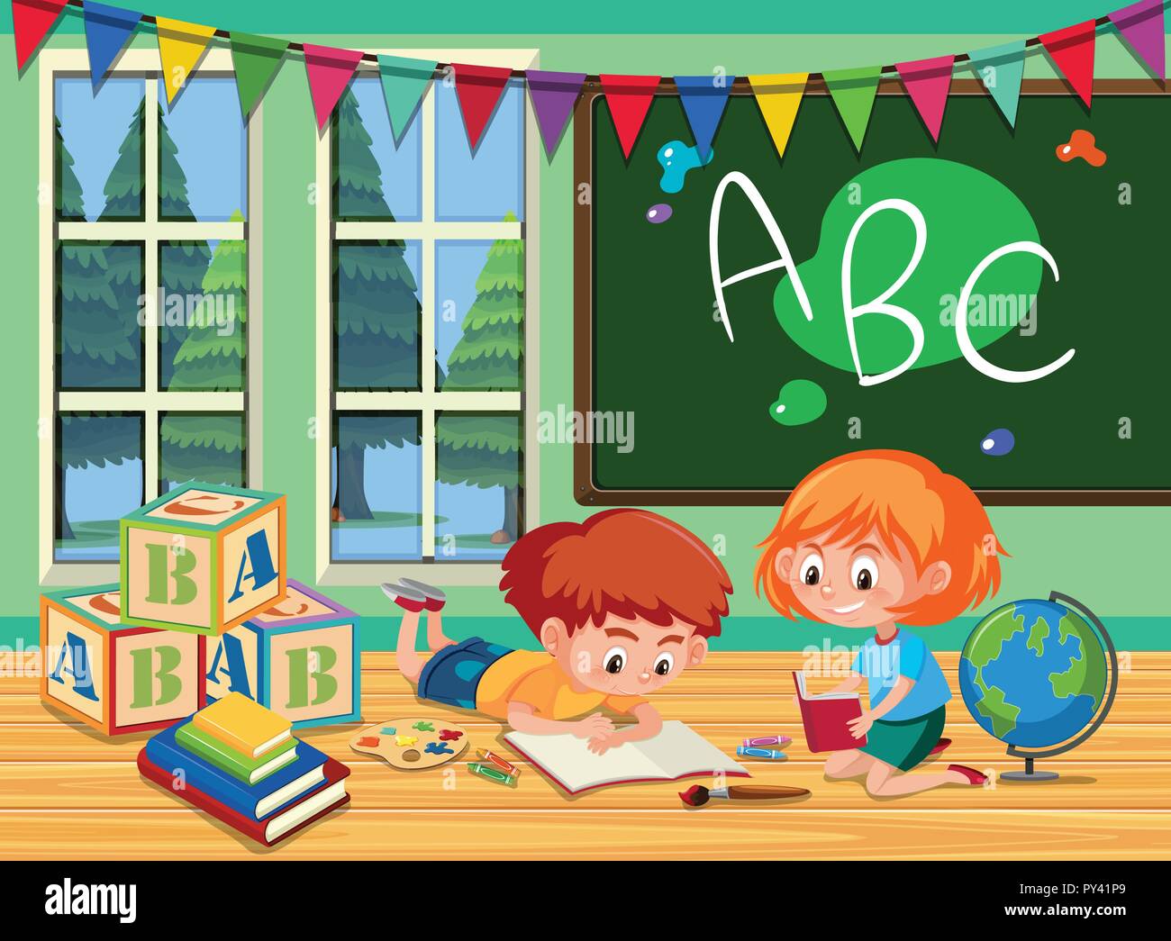 Children study in the classroom illustration Stock Vector