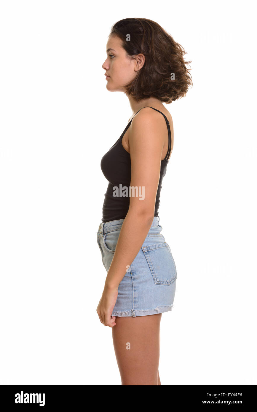 Profile view of young beautiful Caucasian teenage girl Stock Photo