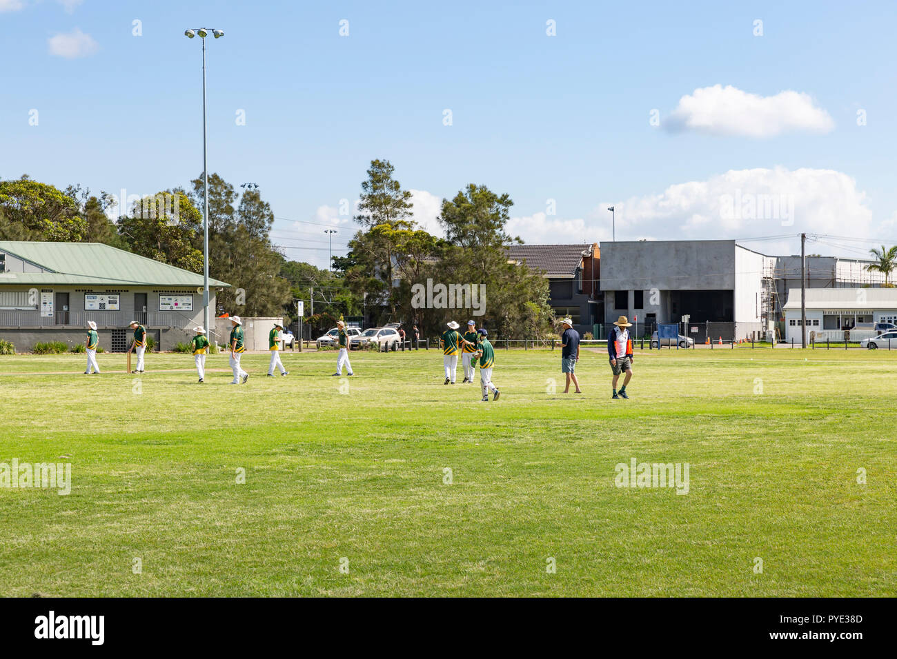 Young teenage boys playing cricket in Warriewood,Sydney,Australia Stock Photo