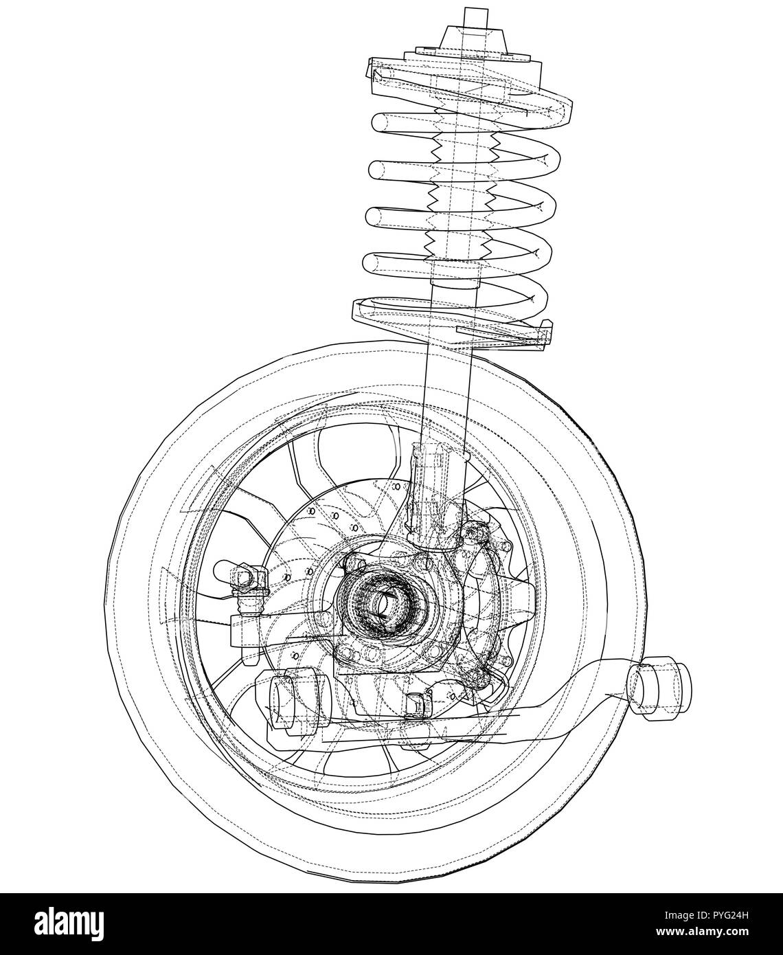 Car suspension with wheel tire and shock absorber Stock Vector Image ...