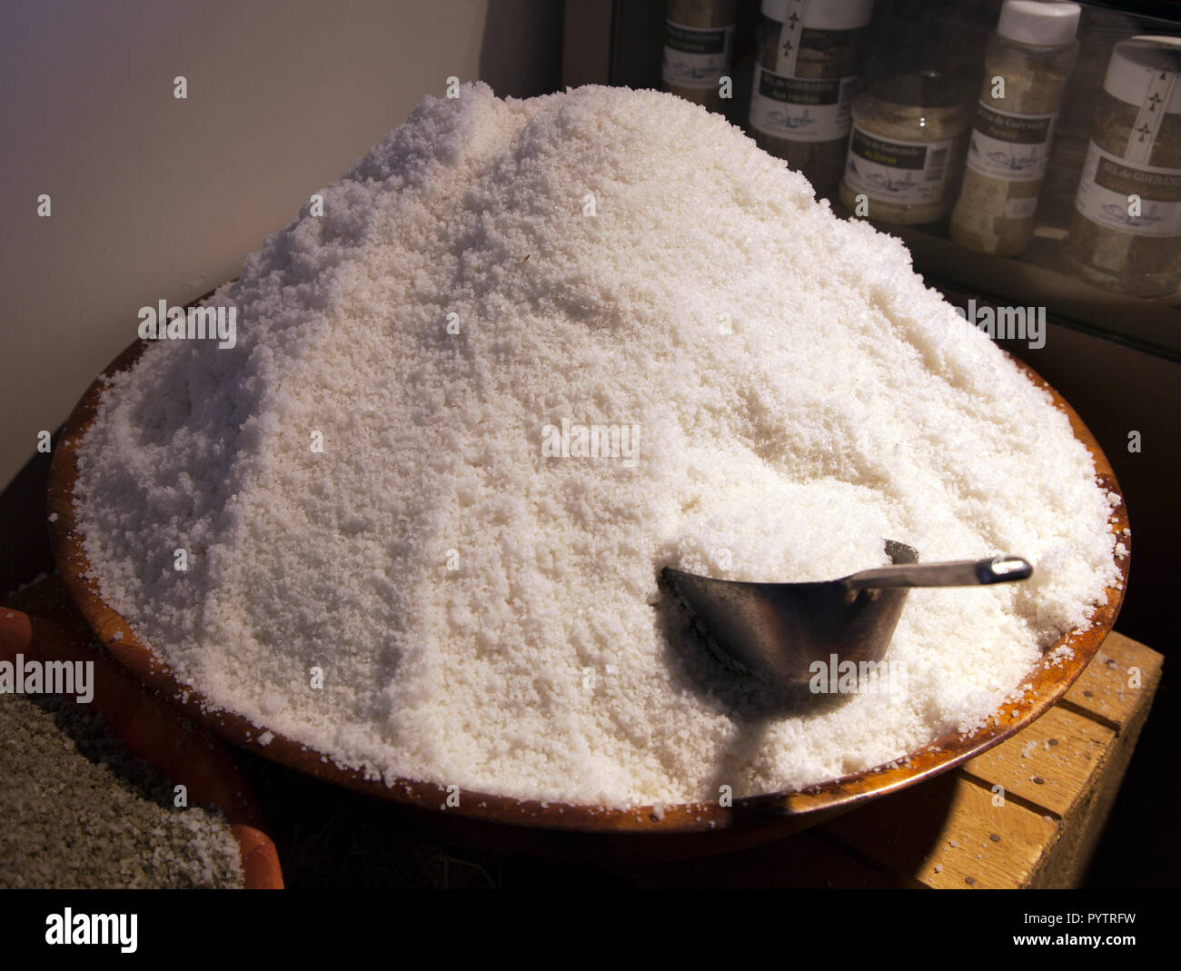 natural sea salt on sale in Atelier du Sel, Honfleur, Normandy Stock Photo