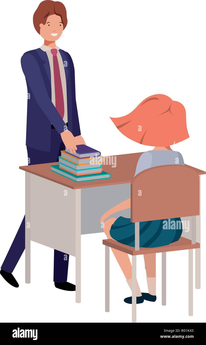 teacher in the classroom with student avatar character vector illustration desing Stock Vector