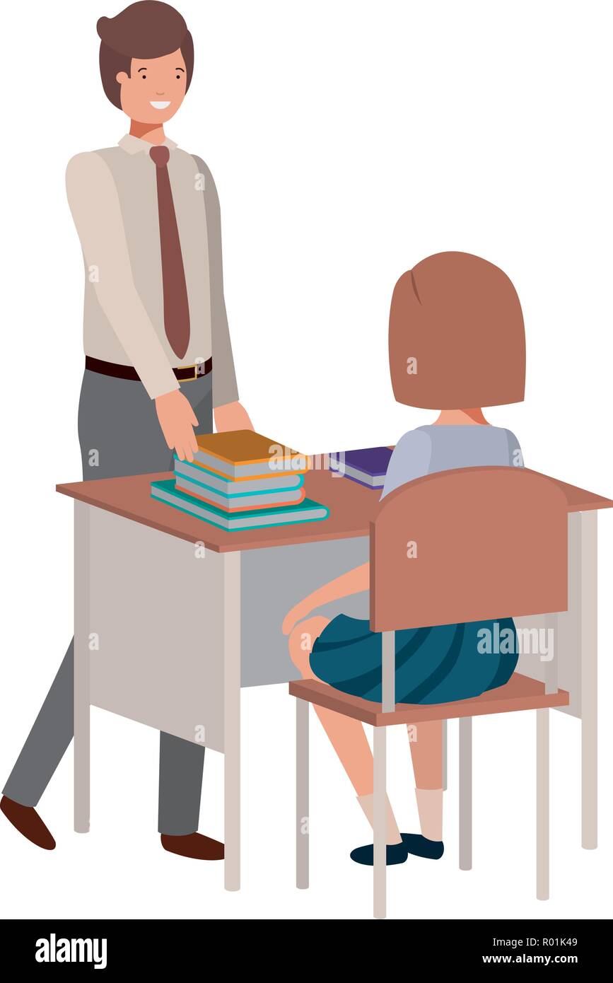 teacher in the classroom with student avatar character vector illustration desing Stock Vector