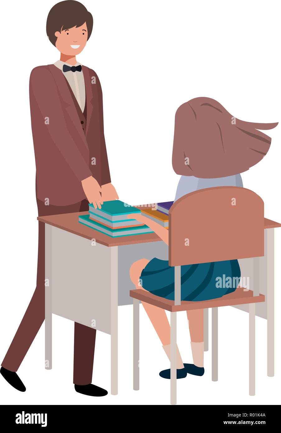 teacher in the classroom with student avatar character vector illustration desing Stock Vector