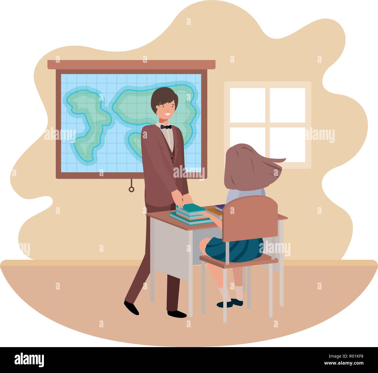 teacher in the classroom with student avatar character Stock Vector