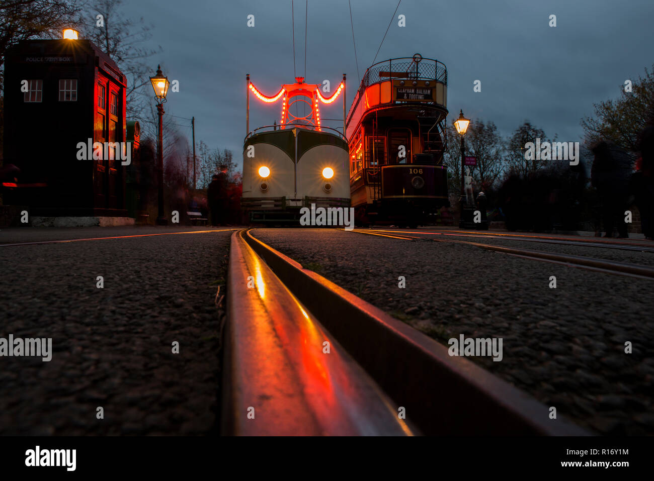 One of a set of images taken during a special open evening at Crich Tramway Village, Derbyshire, UK Stock Photo