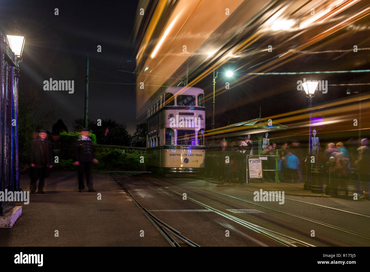 One of a set of images taken during a special open evening at Crich Tramway Village, Derbyshire, UK Stock Photo