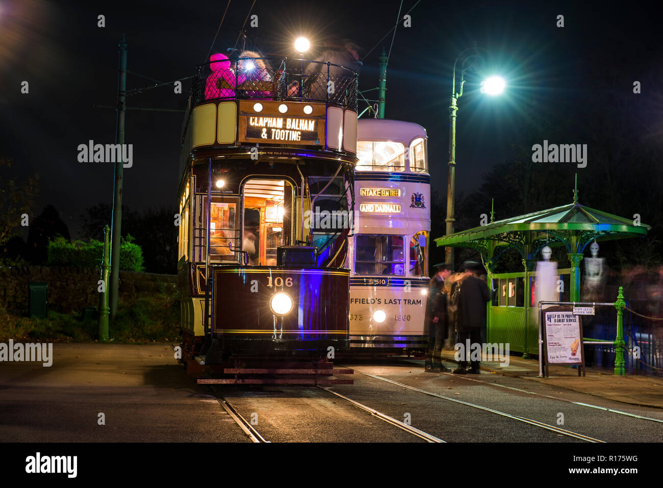 One of a set of images taken during a special open evening at Crich Tramway Village, Derbyshire, UK Stock Photo