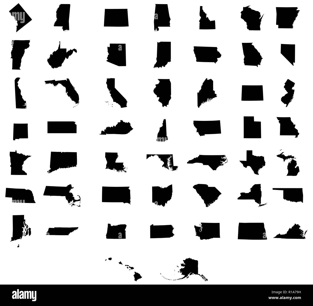 set of US states maps Stock Vector