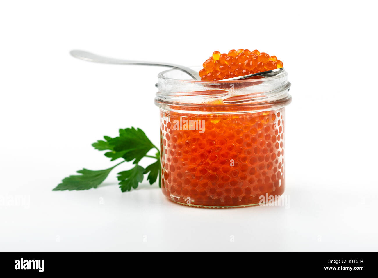 red fish roe jar isolated on white background Stock Photo